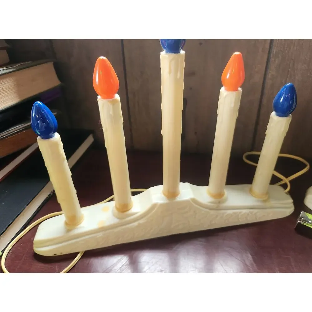 Vintage Electric Window Candelabra Candle Lamps Pair Holly Ivory